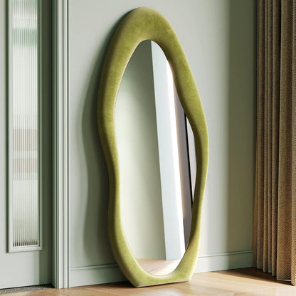 Honyee Irregular Wavy Flannel Wrapped Wooden Frame Full Length Mirror