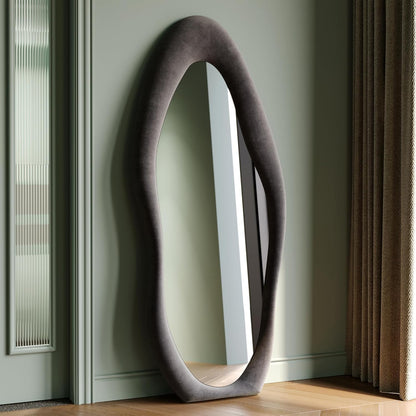 Honyee Irregular Wavy Flannel Wrapped Wooden Frame Full Length Mirror