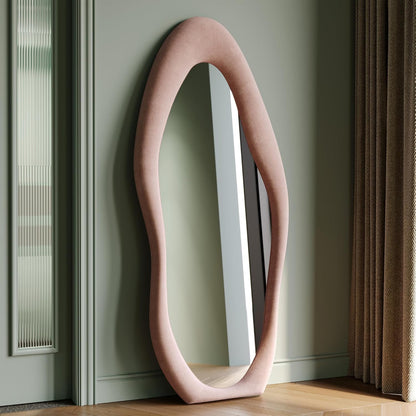 Honyee Irregular Wavy Flannel Wrapped Wooden Frame Full Length Mirror