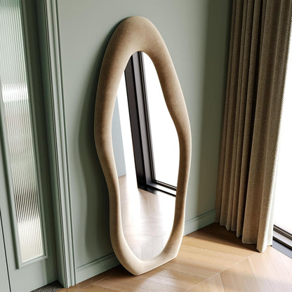 Honyee Irregular Wavy Flannel Wrapped Wooden Frame Full Length Mirror