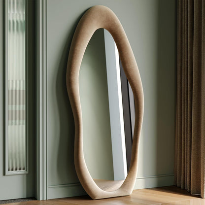 Honyee Irregular Wavy Flannel Wrapped Wooden Frame Full Length Mirror