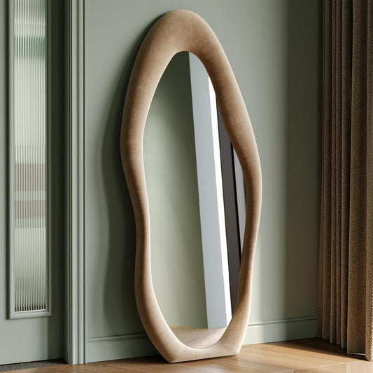 Honyee Irregular Wavy Flannel Wrapped Wooden Frame Full Length Mirror