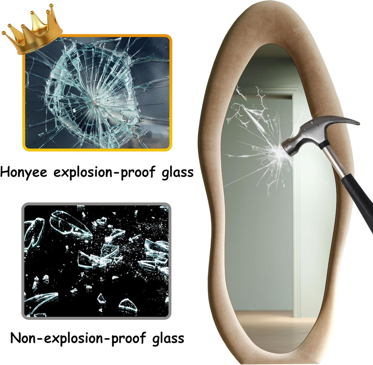 Honyee Irregular Wavy Flannel Wrapped Wooden Frame Full Length Mirror