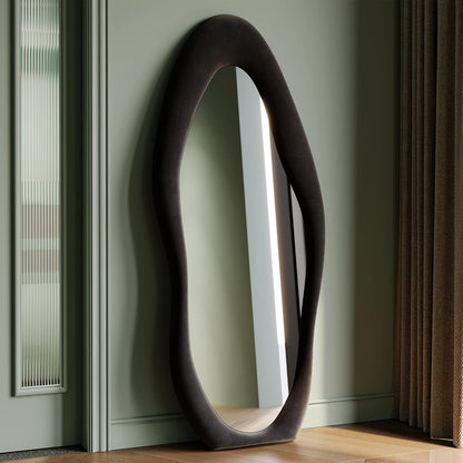 Honyee Irregular Wavy Flannel Wrapped Wooden Frame Full Length Mirror