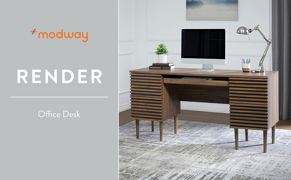 Modway Render Mid-Century Modern Office Desk Walnut