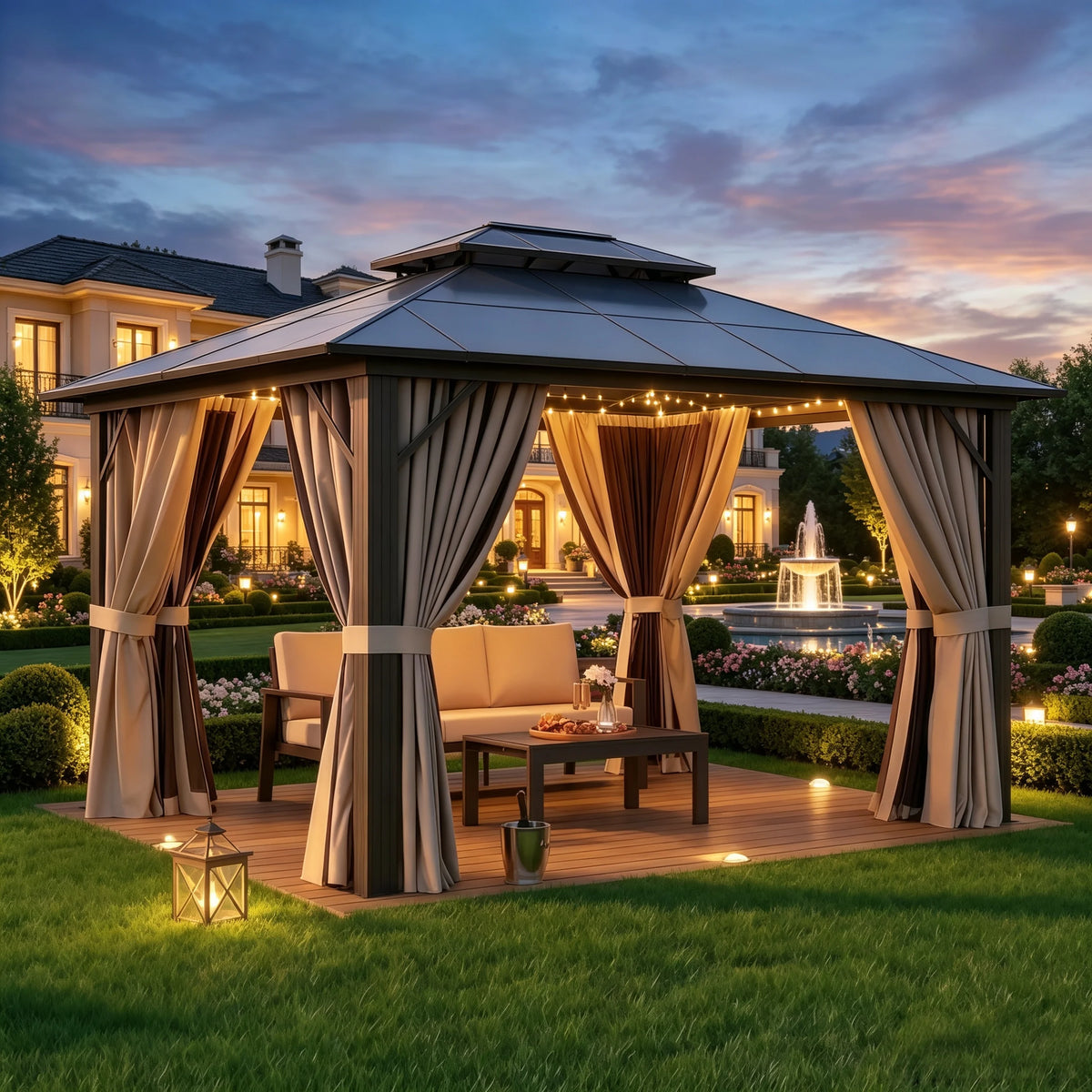 Hardtop Gazebo Permanent Aluminum Pavilion 3x3.7 m