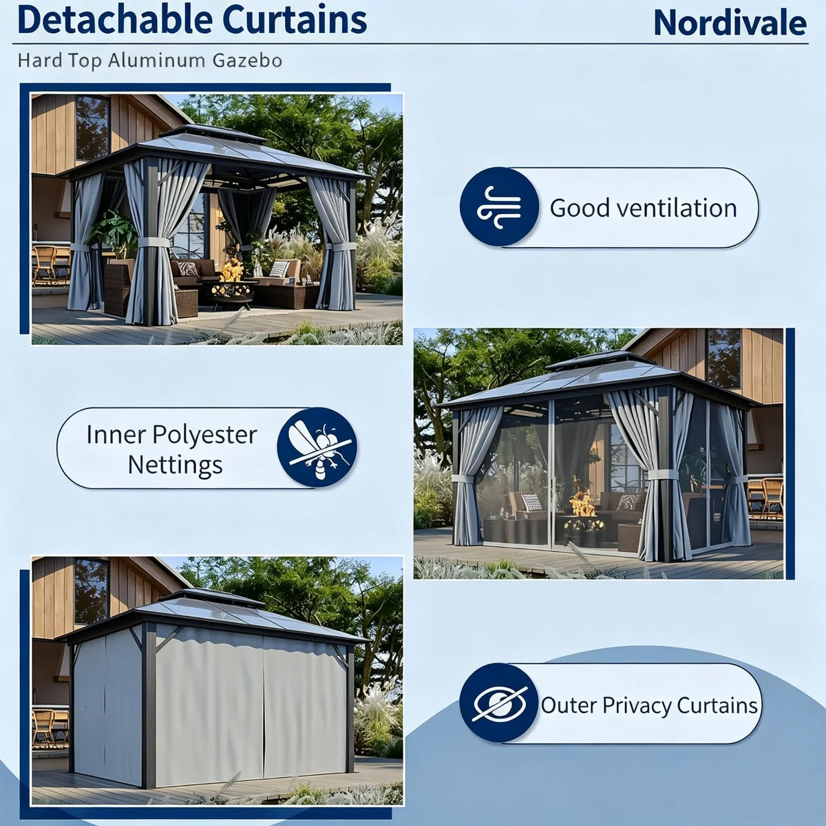 Hardtop Gazebo Permanent Aluminum Pavilion 3x3.7 m