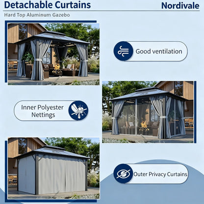 Hardtop Gazebo Permanent Aluminum Pavilion 3x3.7 m
