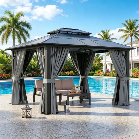 Hardtop Gazebo Permanent Aluminum Pavilion 3x3.7 m
