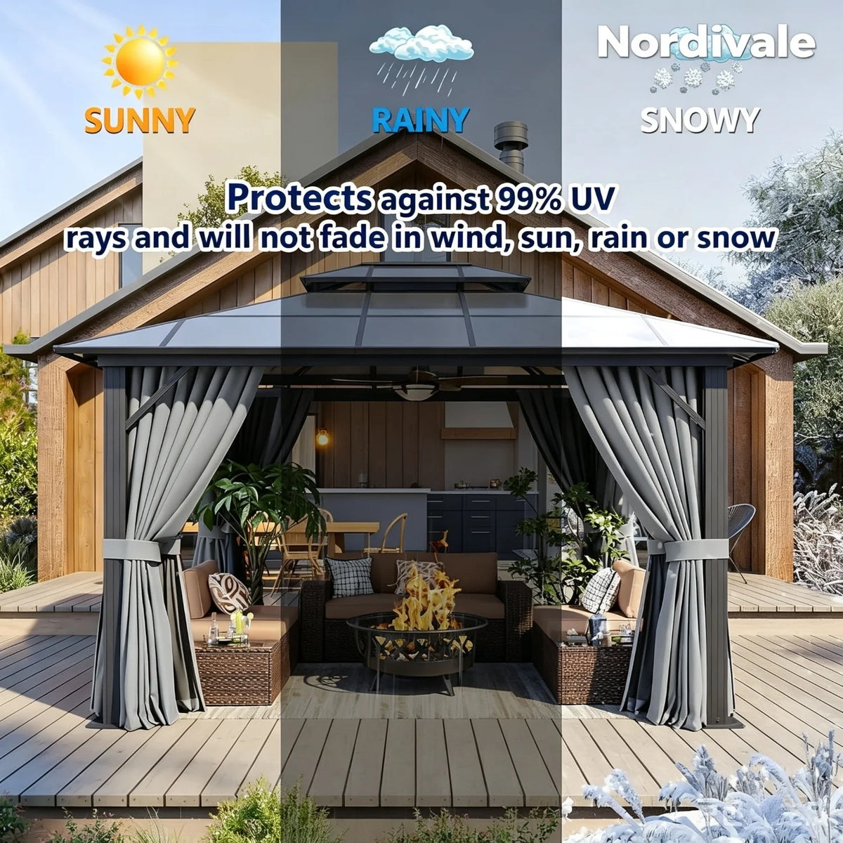 Hardtop Gazebo Permanent Aluminum Pavilion 3x3.7 m