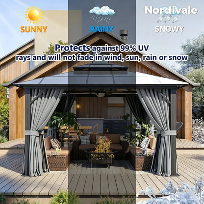 Hardtop Gazebo Permanent Aluminum Pavilion 3x3.7 m