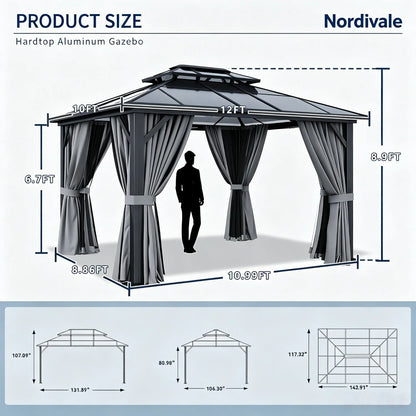 Hardtop Gazebo Permanent Aluminum Pavilion 3x3.7 m