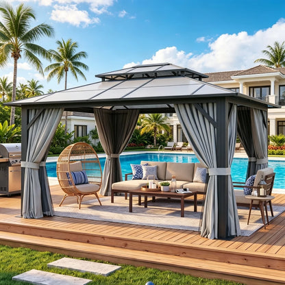 Hardtop Gazebo Permanent Aluminum Pavilion 3x3.7 m