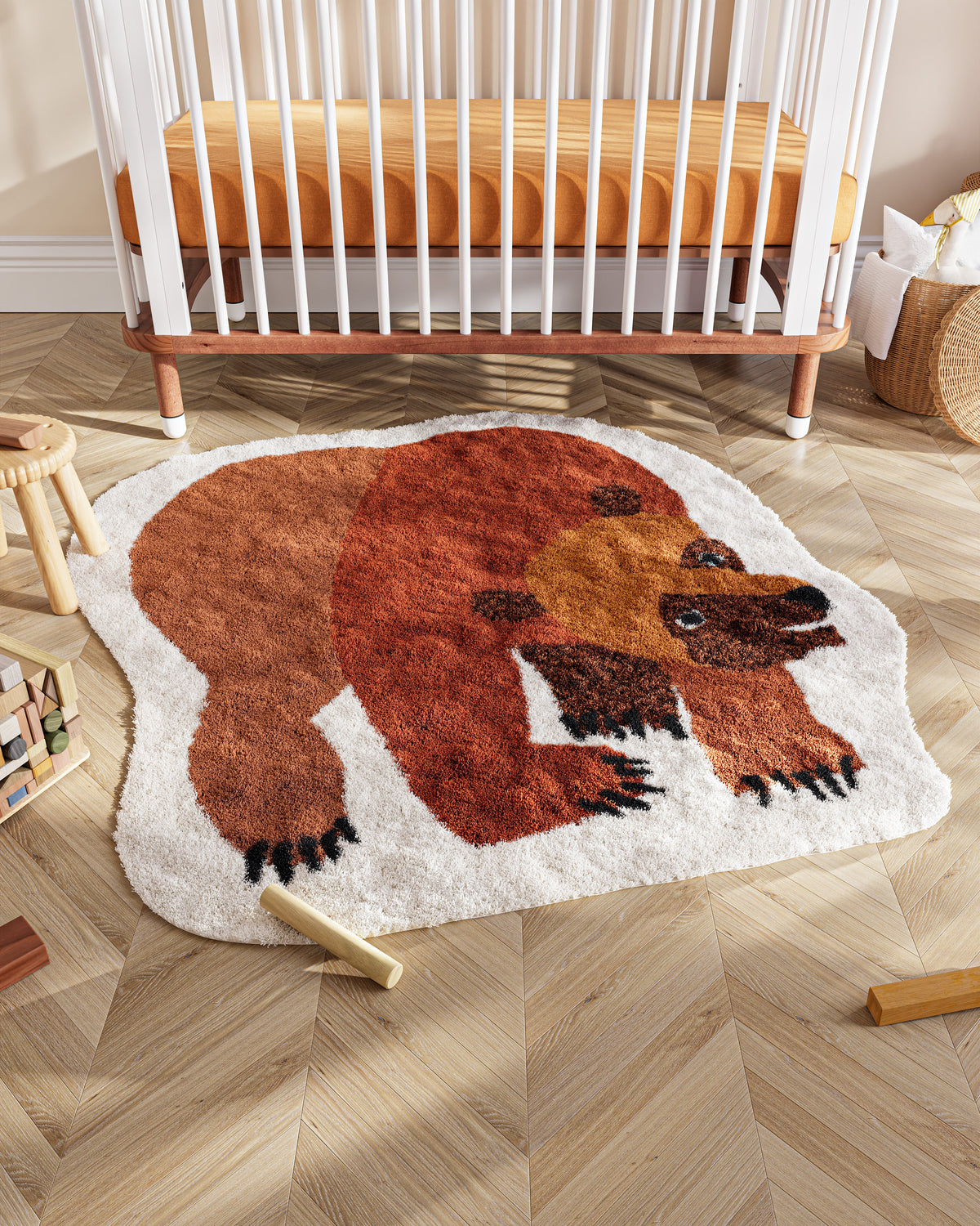 Nestig Brown Bear Washable Organic Cotton Kids Rug