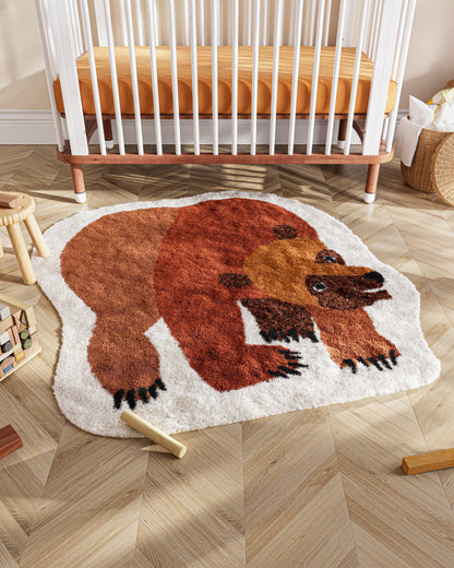 Nestig Brown Bear Washable Organic Cotton Kids Rug