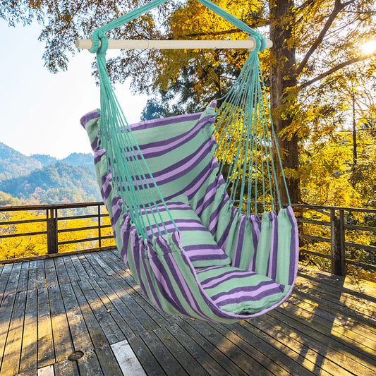 Outdoor Hanging Rope Chair with 2 Pillows Green