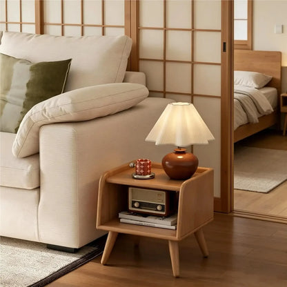 Modern Compact Wood Bedside Table with Storage Shelf