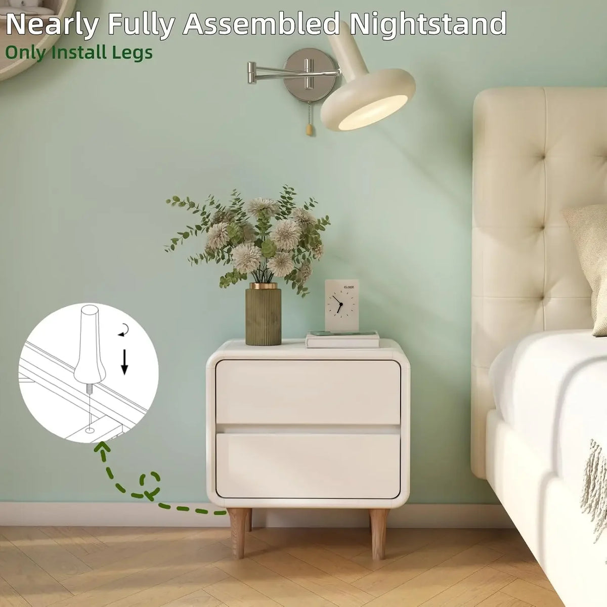 Modern Wooden Nightstand Side Table White