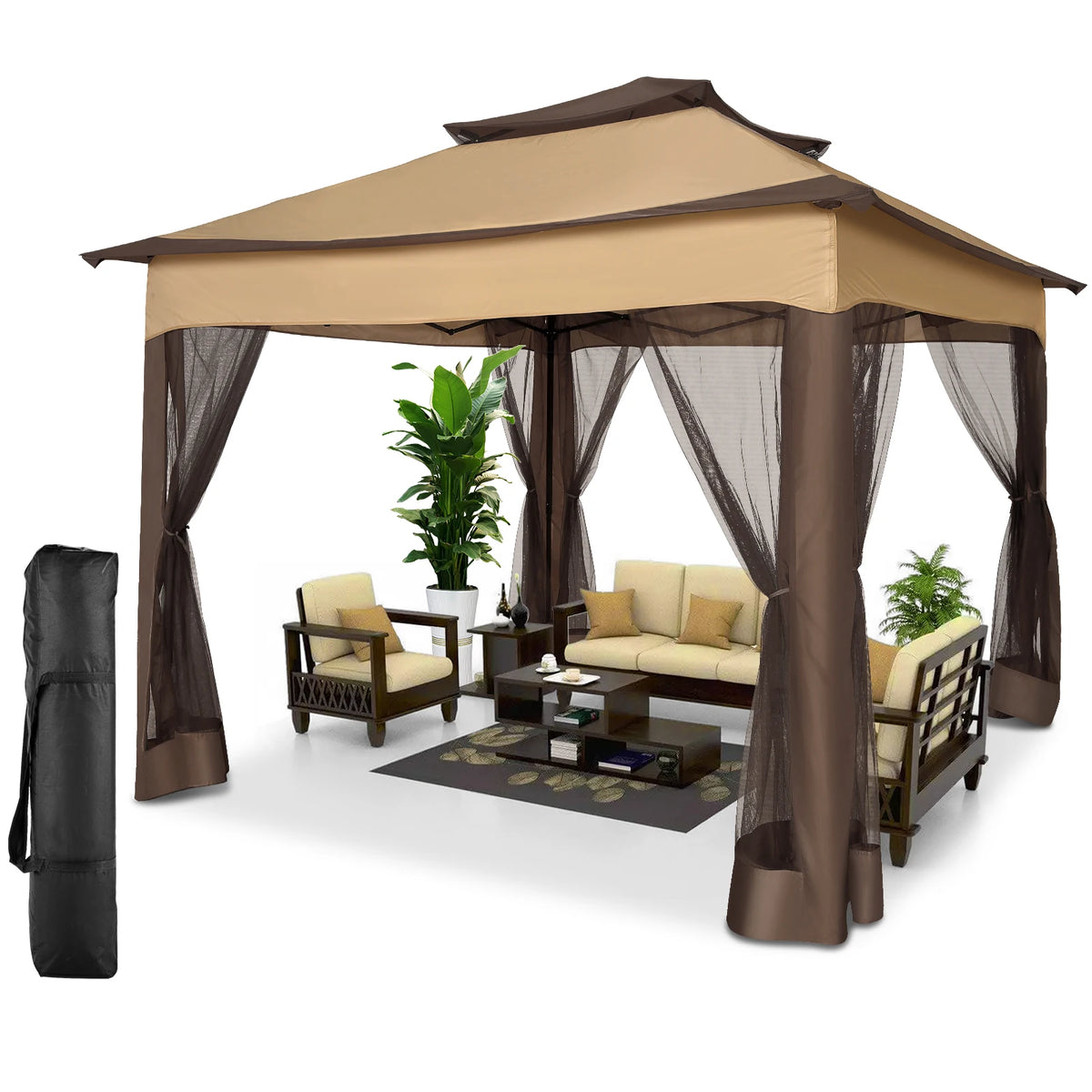 Pop Up Gazebo Canopy Tent With Mosquito Netting 3.4x3.4m