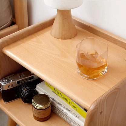 Modern Compact Wood Bedside Table with Storage Shelf