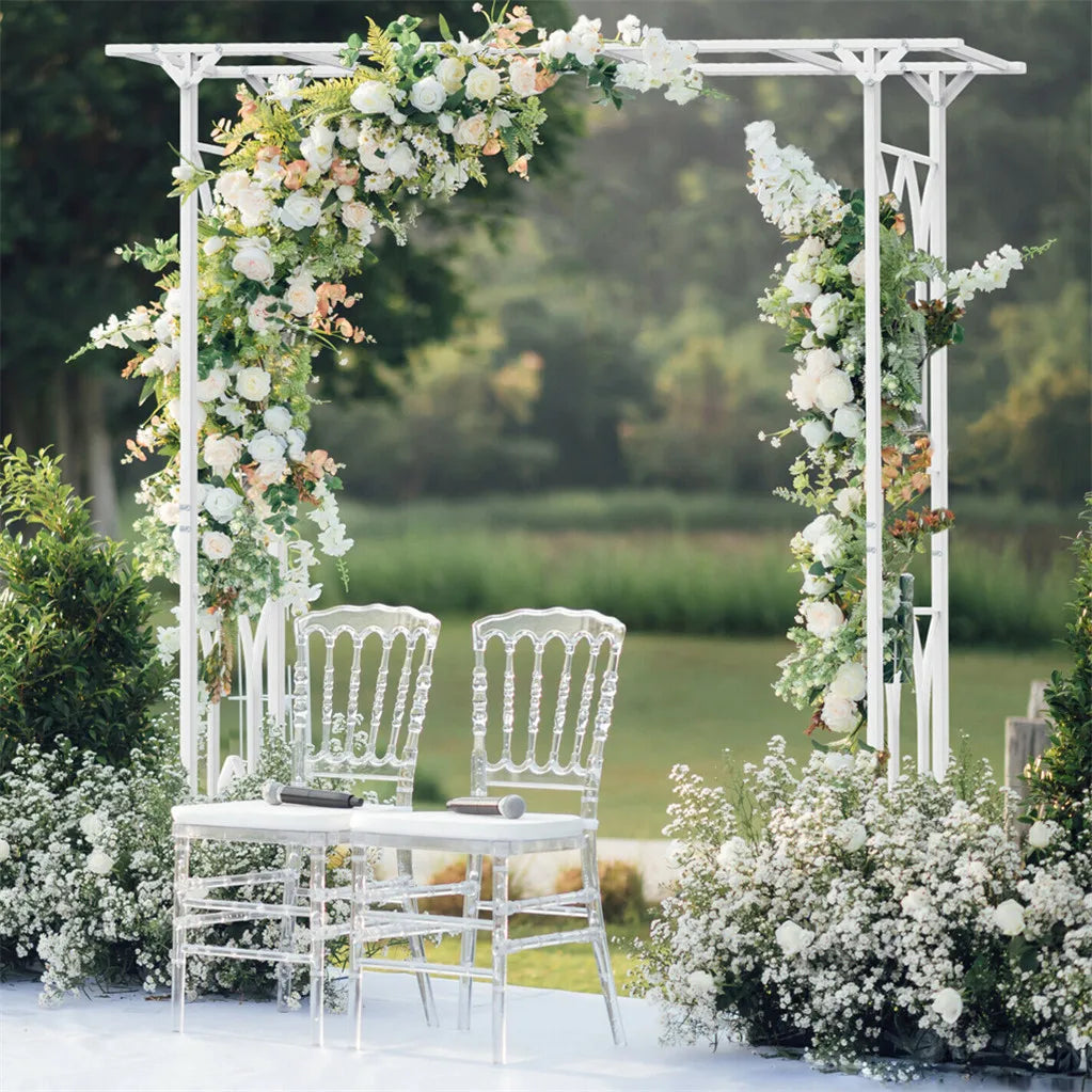 Stereoscopic White Garden Arch Arbor Metal Wedding Trellis 2.1x2.1m
