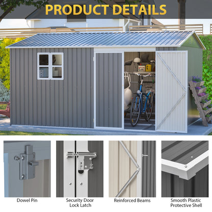 Metal Outdoor Storage Shed 3.7x3.0m Grey