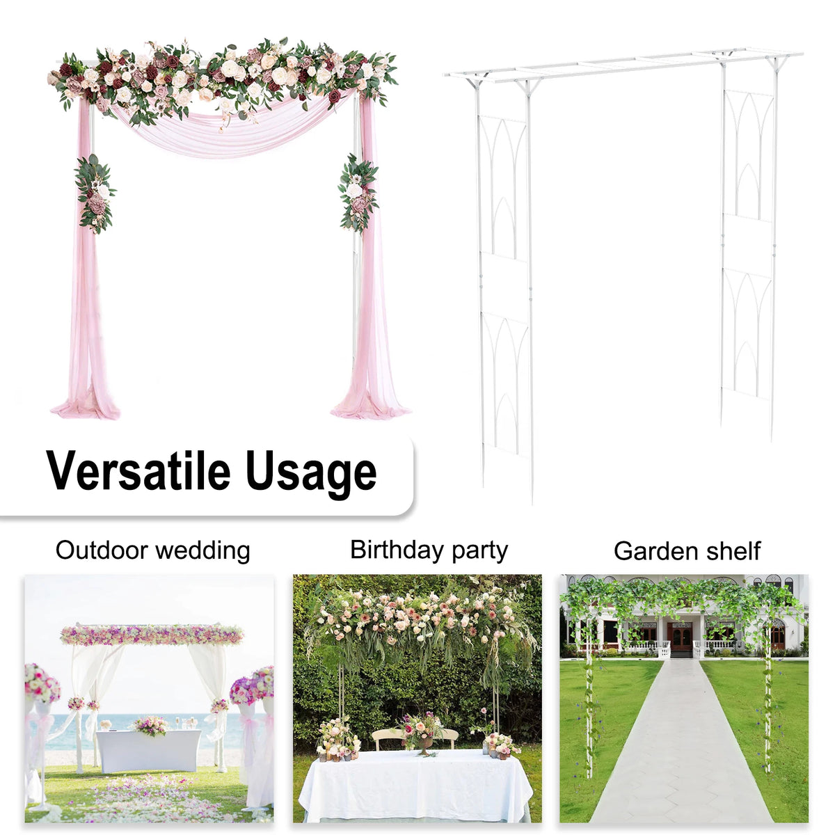 Stereoscopic White Garden Arch Arbor Metal Wedding Trellis 2.1x2.1m