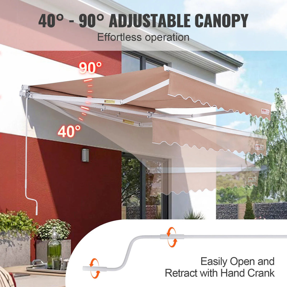 Manual Retractable Patio Awning Sun Shade Water-Resistant Polyester RA300250