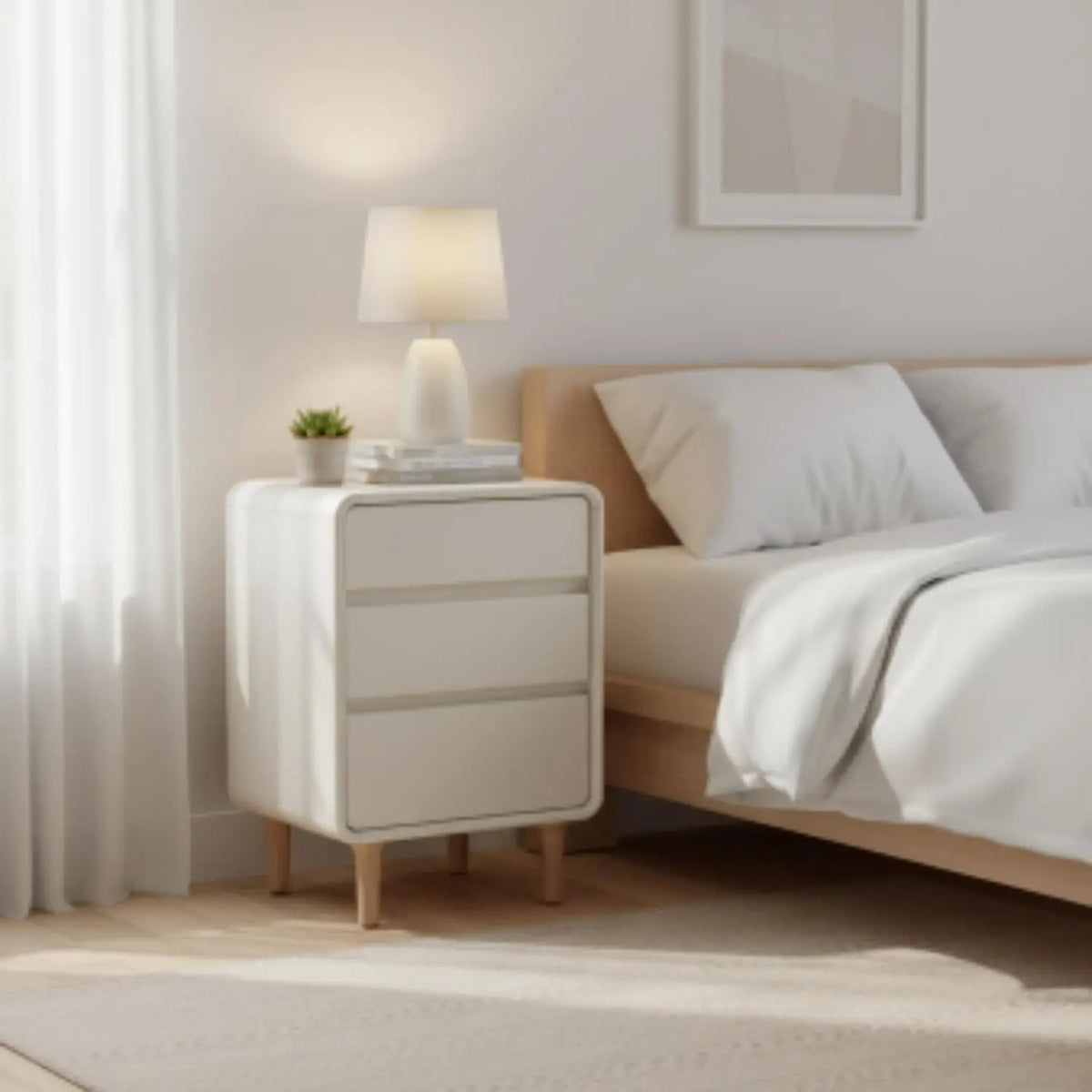 Mid-Century Modern 3-Drawer Wood Nightstand White