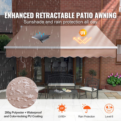 Manual Retractable Patio Awning Sun Shade Water-Resistant Polyester RA300250