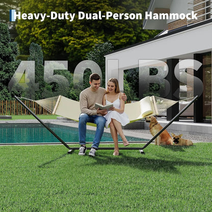 Double Hammock With Stand And Pillow 2-Person Off White