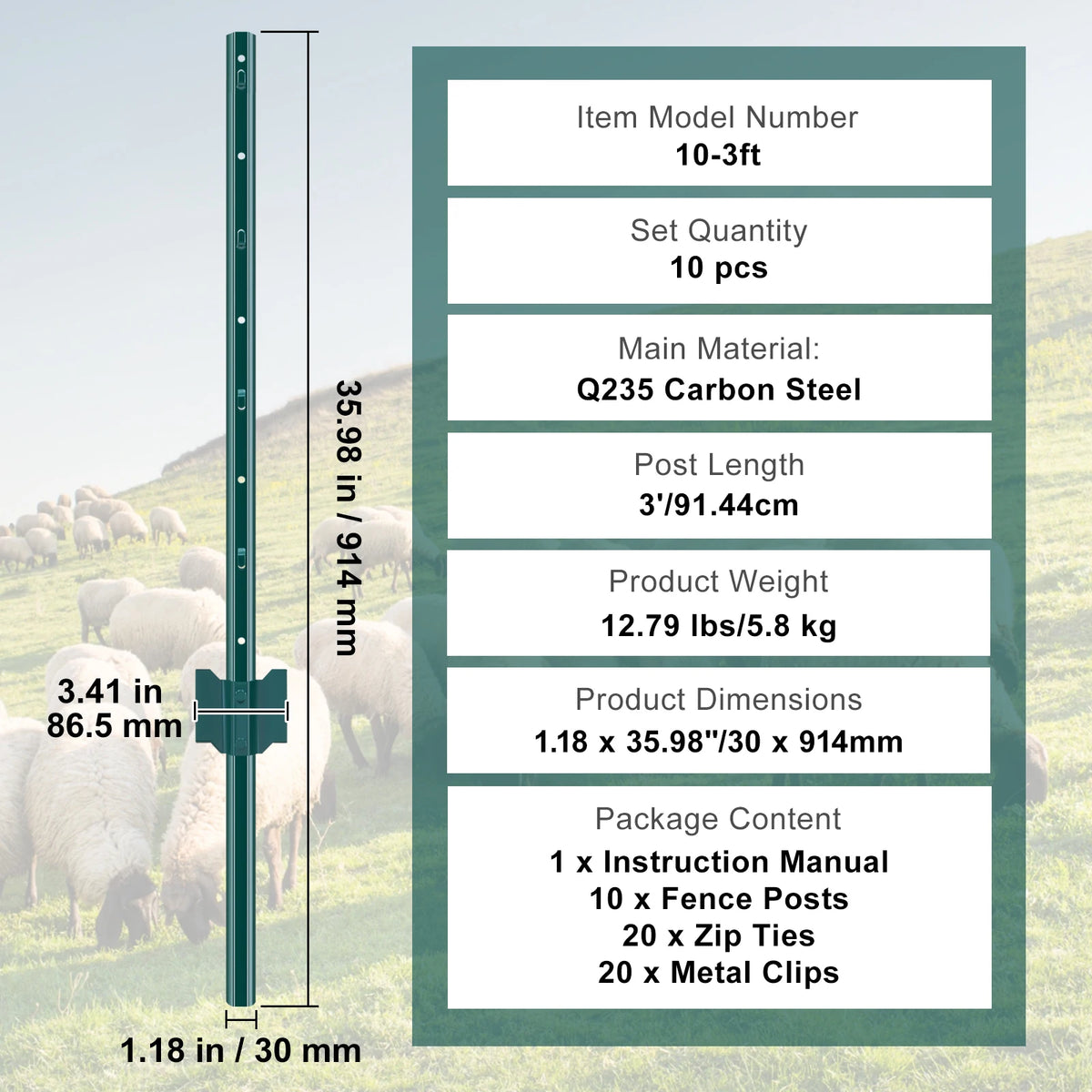 Heavy Duty Steel Fence Post Stakes Set