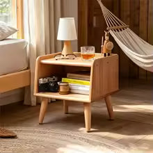 Modern Compact Wood Bedside Table with Storage Shelf