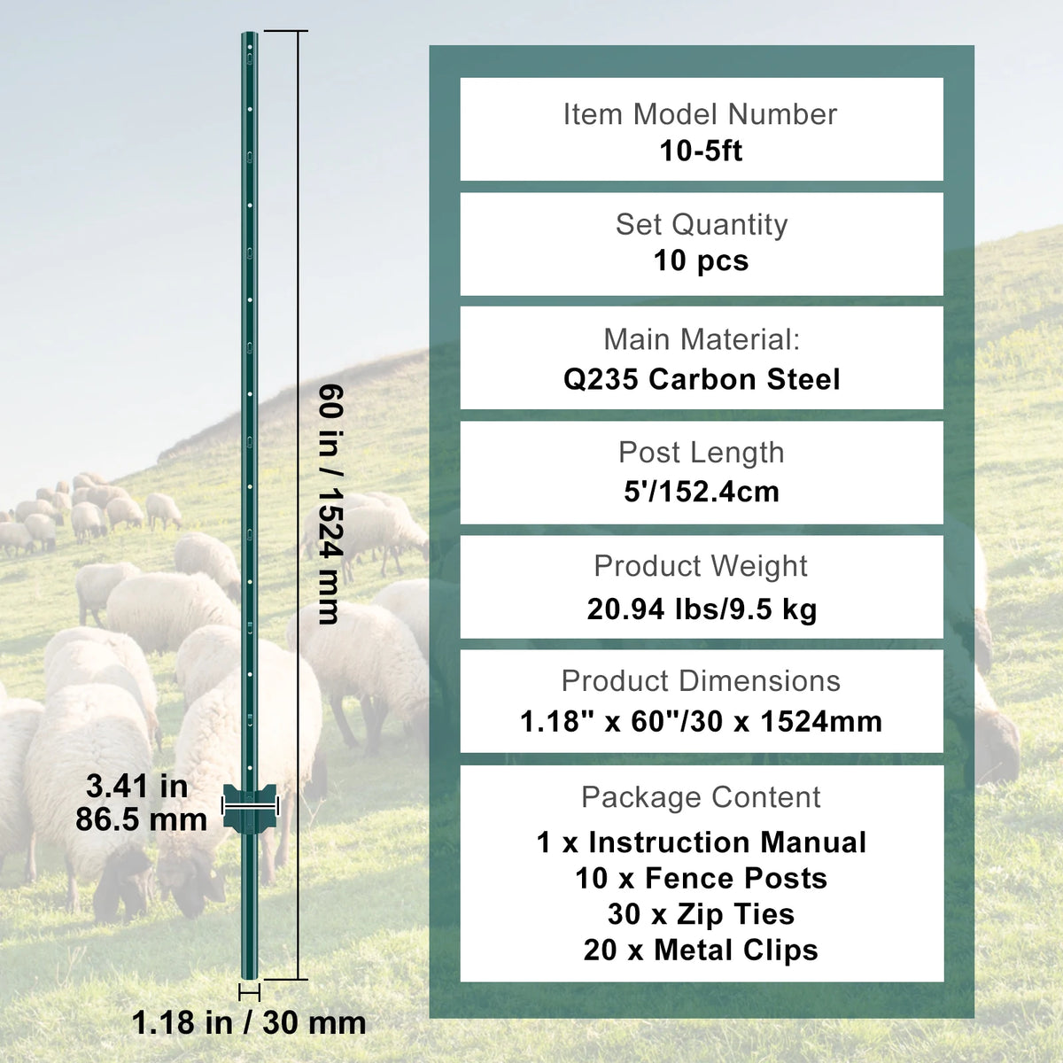 Heavy Duty Steel Fence Post Stakes Set