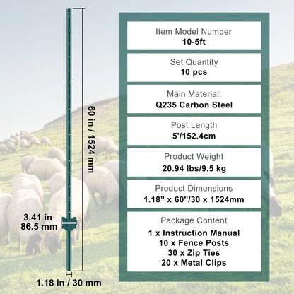 Heavy Duty Steel Fence Post Stakes Set