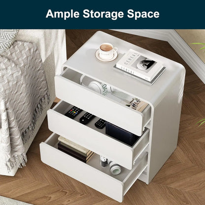 Modern 3-Drawer Curved Nightstand Set of 2 White
