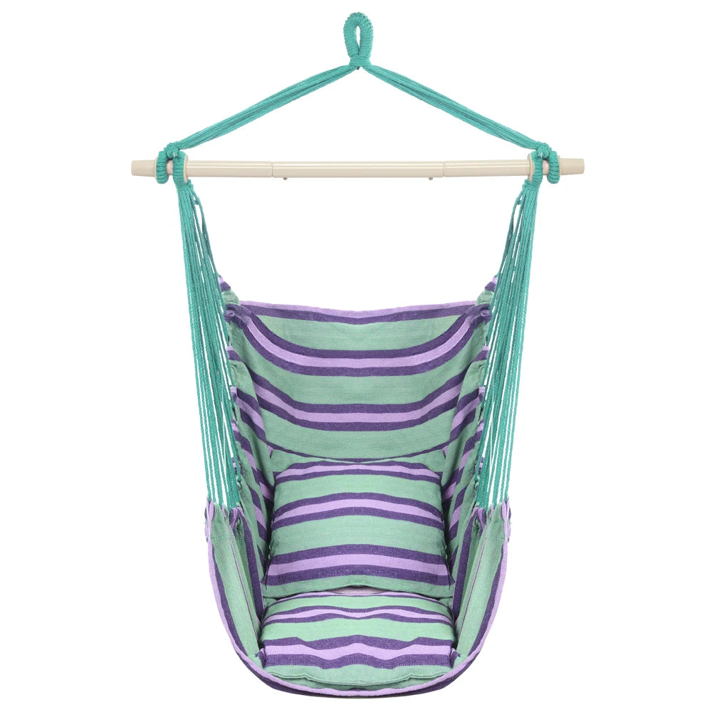 Outdoor Hanging Rope Chair with 2 Pillows Green