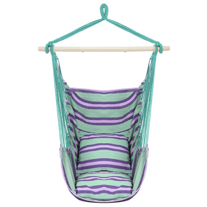 Outdoor Hanging Rope Chair with 2 Pillows Green