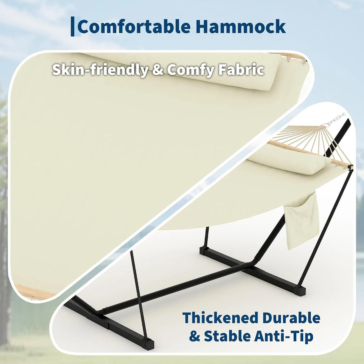 Double Hammock With Stand And Pillow 2-Person Off White