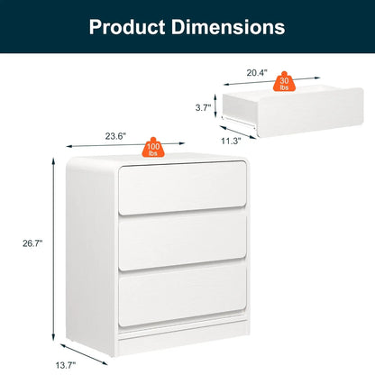 Modern 3-Drawer Curved Nightstand Set of 2 White