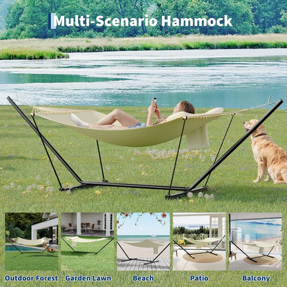 Double Hammock With Stand And Pillow 2-Person Off White