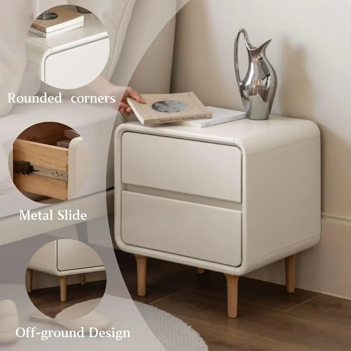 Modern Wooden Nightstand Side Table White