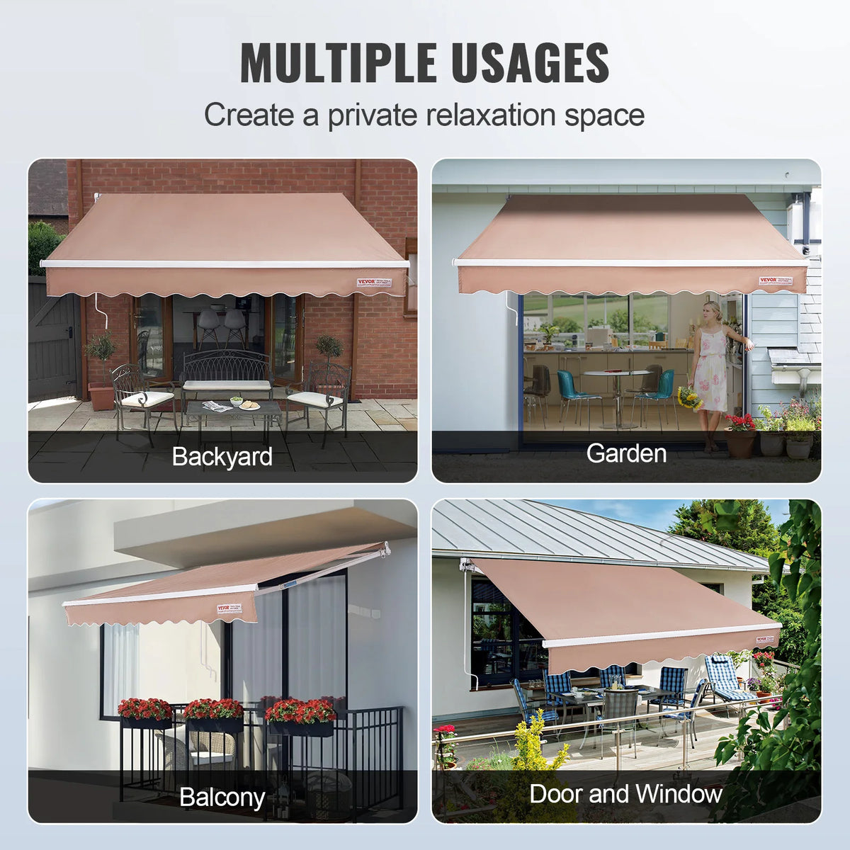 Manual Retractable Patio Awning Sun Shade Water-Resistant Polyester RA300250