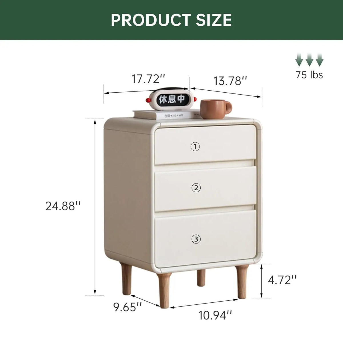 Mid-Century Modern 3-Drawer Wood Nightstand White