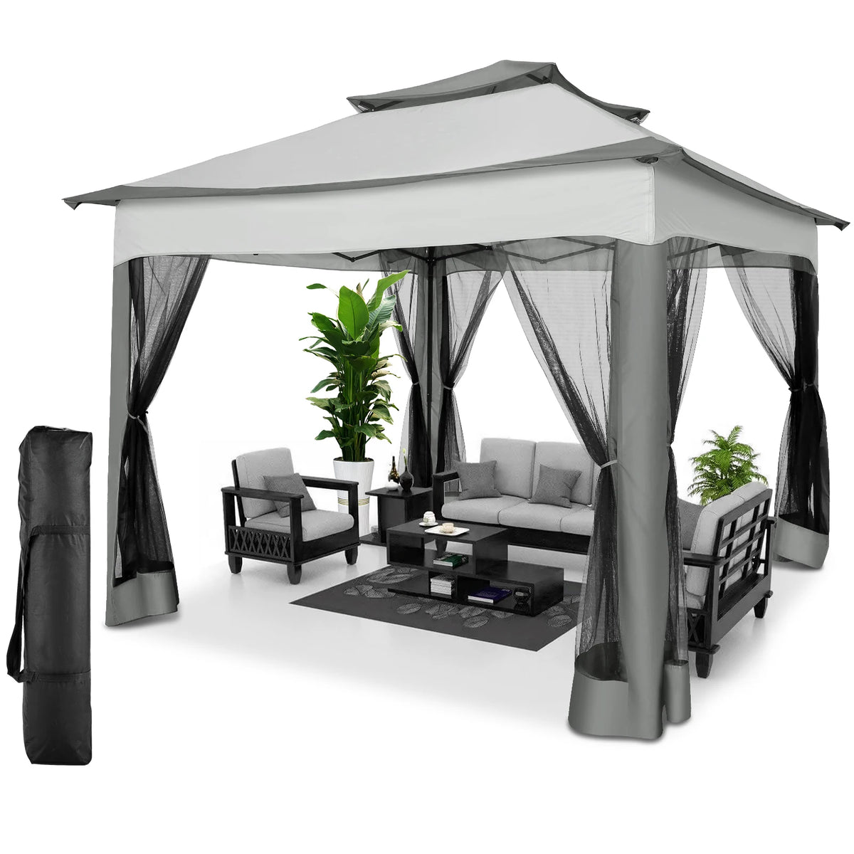 Pop Up Gazebo Canopy Tent With Mosquito Netting 3.4x3.4m