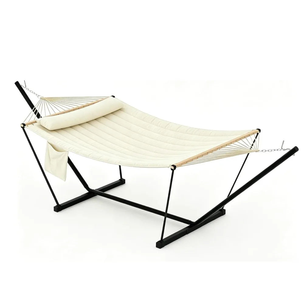 Double Hammock With Stand And Pillow 2-Person Off White