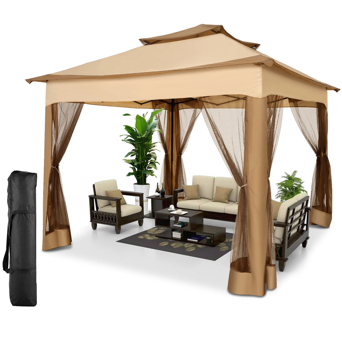 Pop Up Gazebo Canopy Tent With Mosquito Netting 3.4x3.4m
