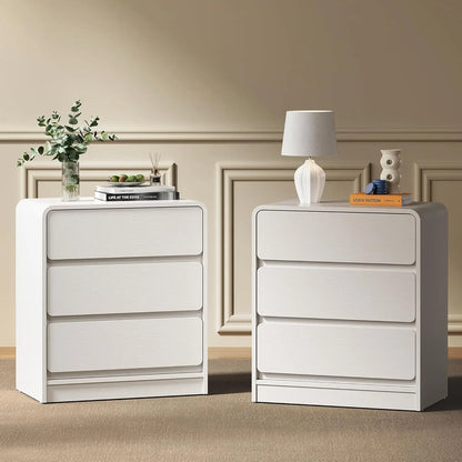 Modern 3-Drawer Curved Nightstand Set of 2 White