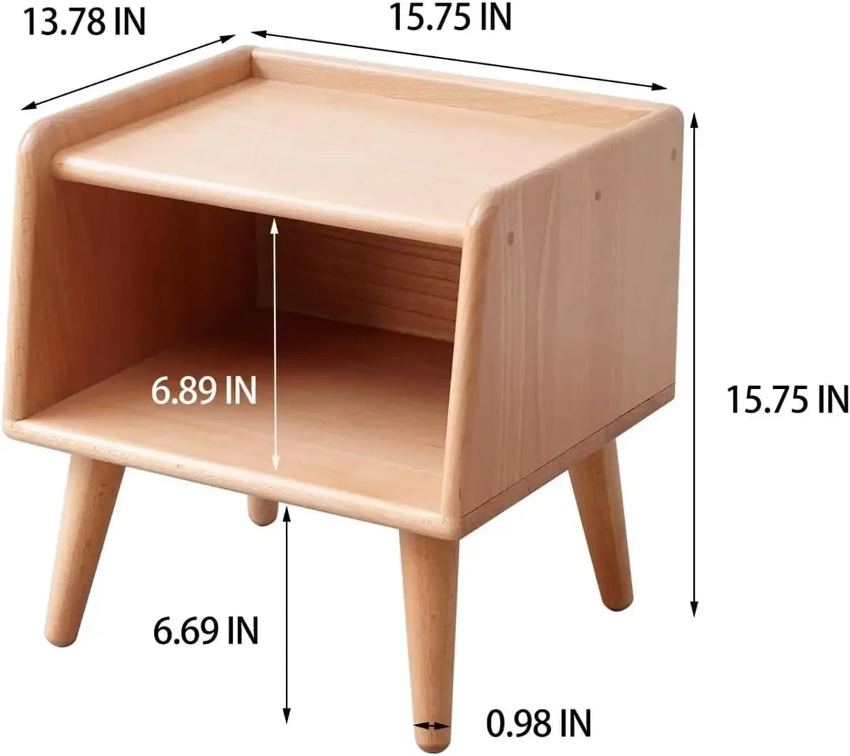 Modern Compact Wood Bedside Table with Storage Shelf