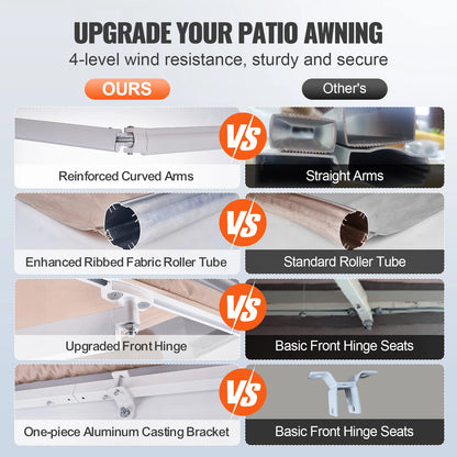 Manual Retractable Patio Awning Sun Shade Water-Resistant Polyester RA300250